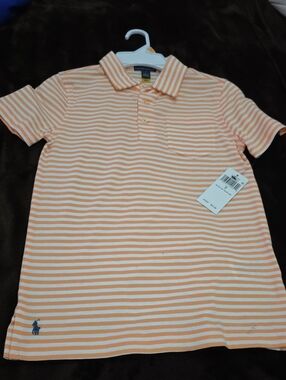 Ralph Lauren Peach and White Striped Polo Shirt